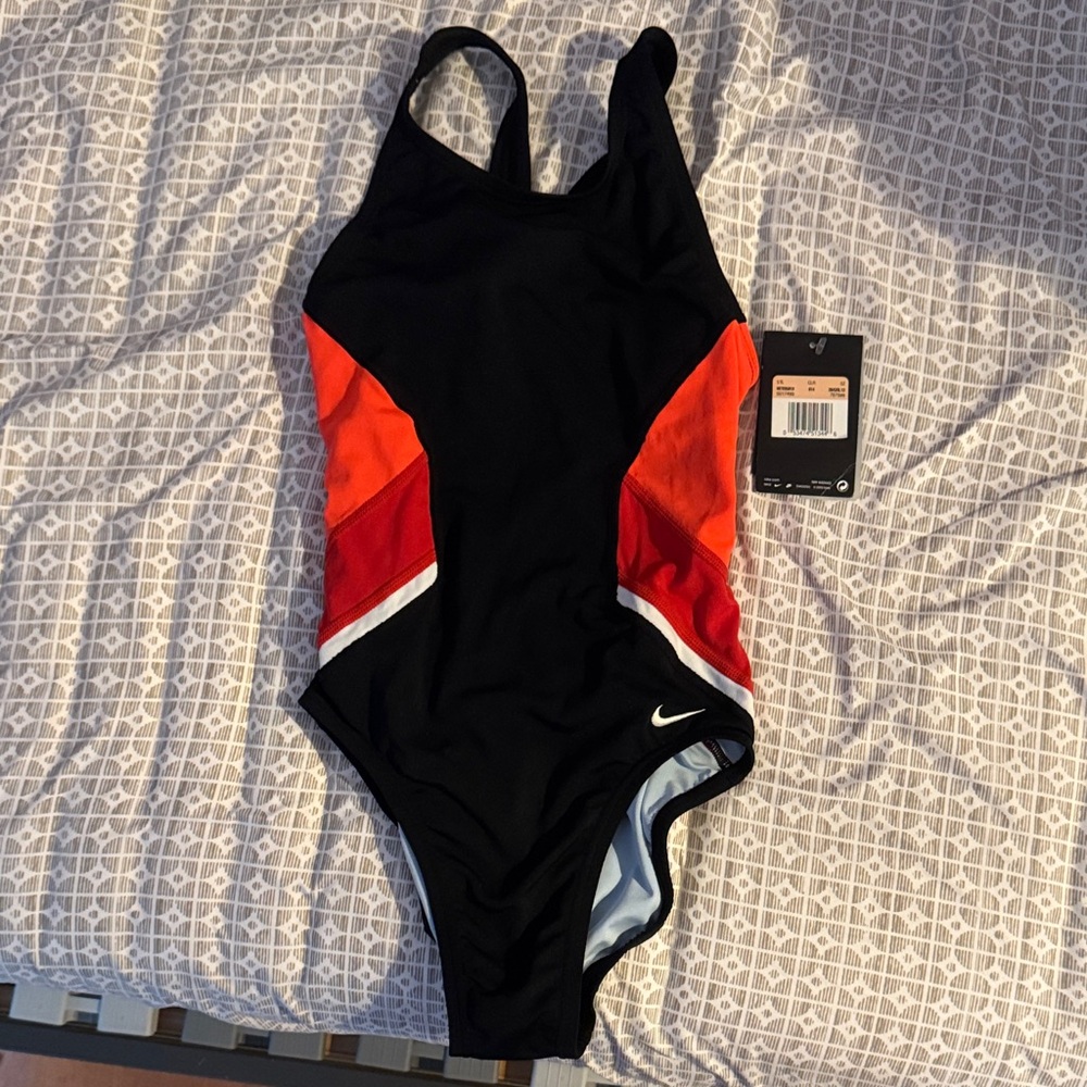 Nike Black and Red Athletic Swimsuit